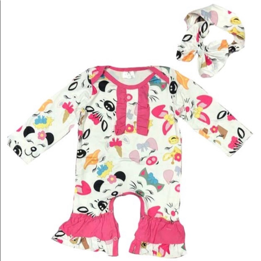 Animal Face Romper with Matching Headband